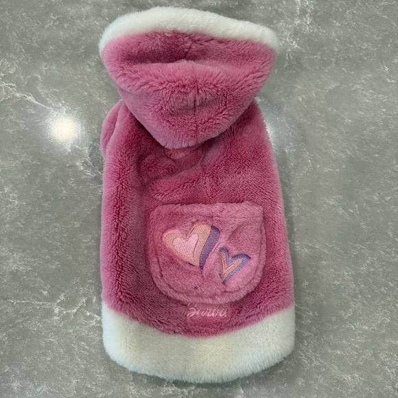 Barbie Other - Vintage Barbie Pink Plush Dog Coat with Hood & Pocket Hearts Size Small